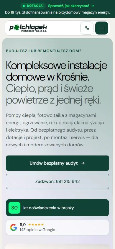 Nowa strona na telefonie: pierwszy ekran