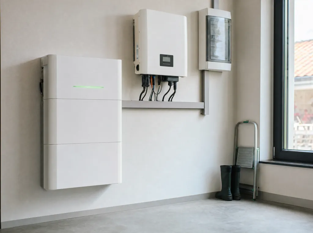 Domowy magazyn energii i falownik hybrydowy w pomieszczeniu technicznym